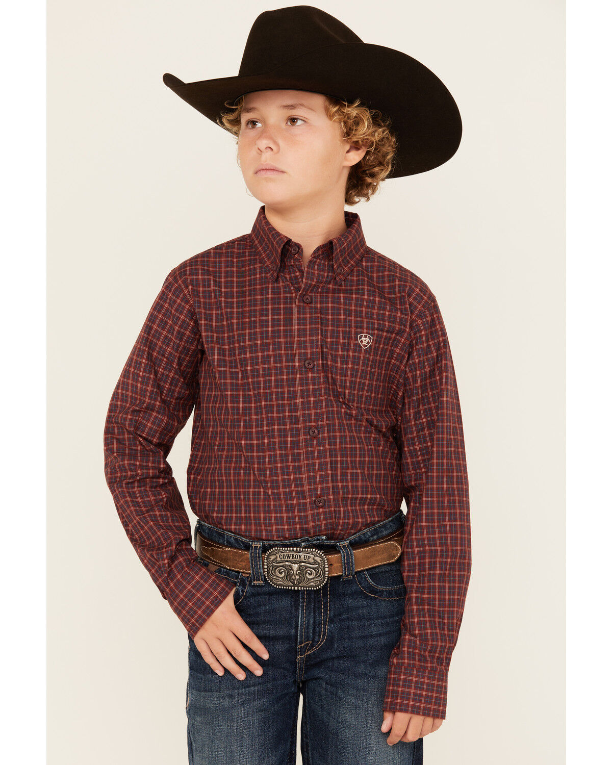 Boys' Ariat Pro Series Plaid Print Long Sleeve Button-Down Western Shi