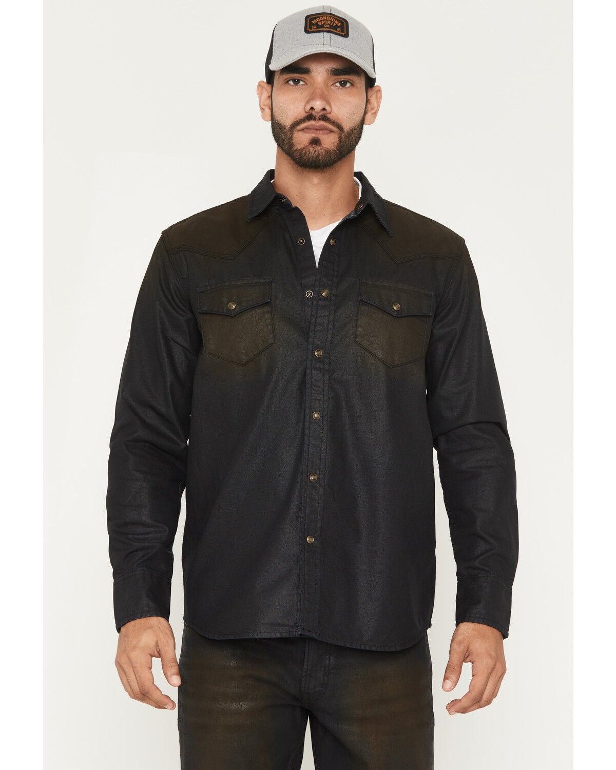 Men's Moonshine Spirit Wax Coated Denim Long Sleeve Snap Western Shir