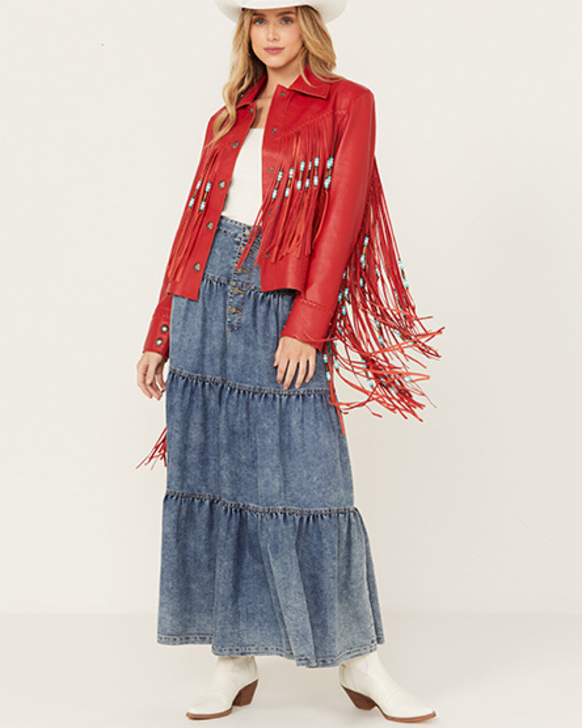 Women's Cripple Creek Leather Beaded Fringe Jacket