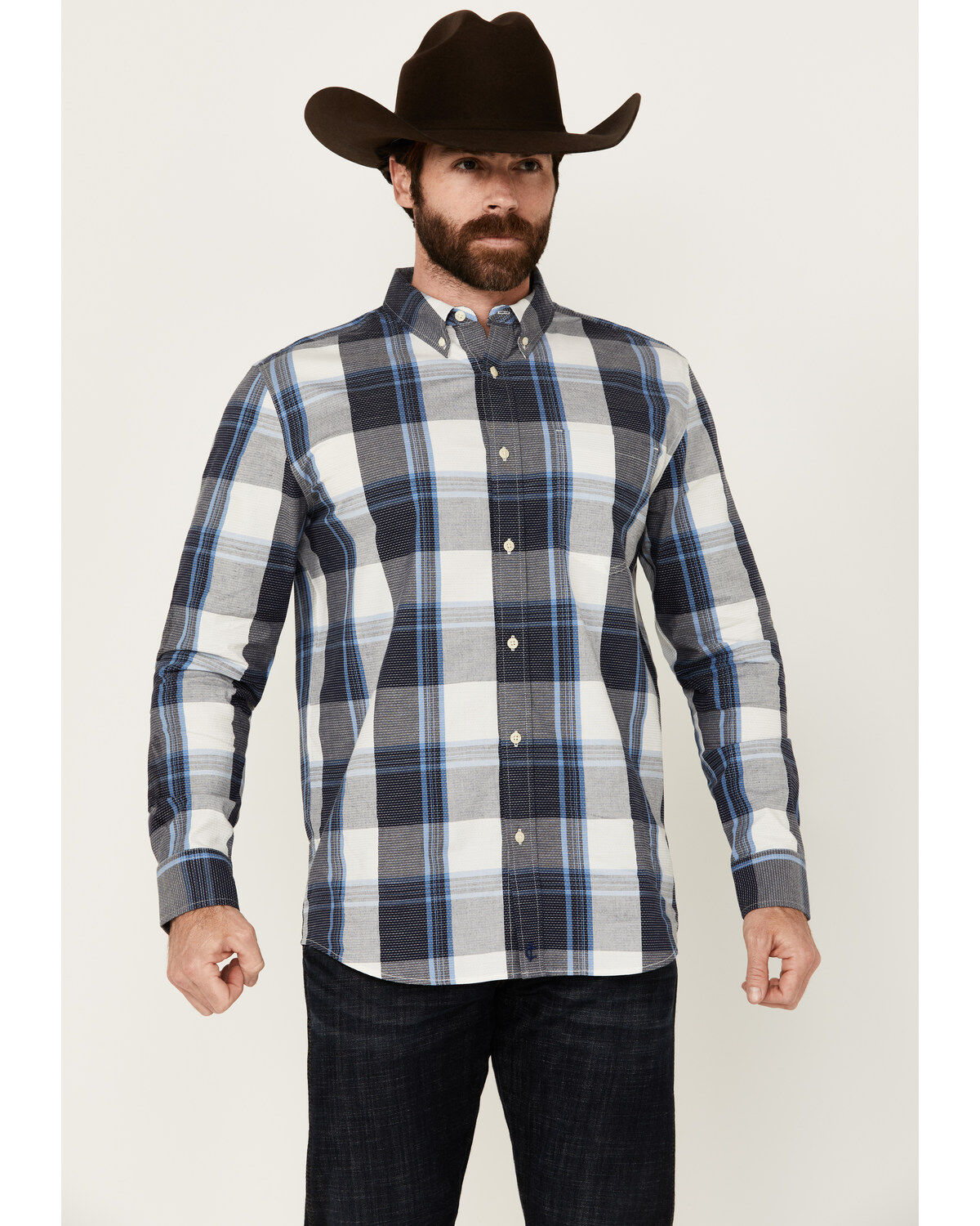 Men's Cody James Gallop Plaid Print Long Sleeve Button-Down Stretch We