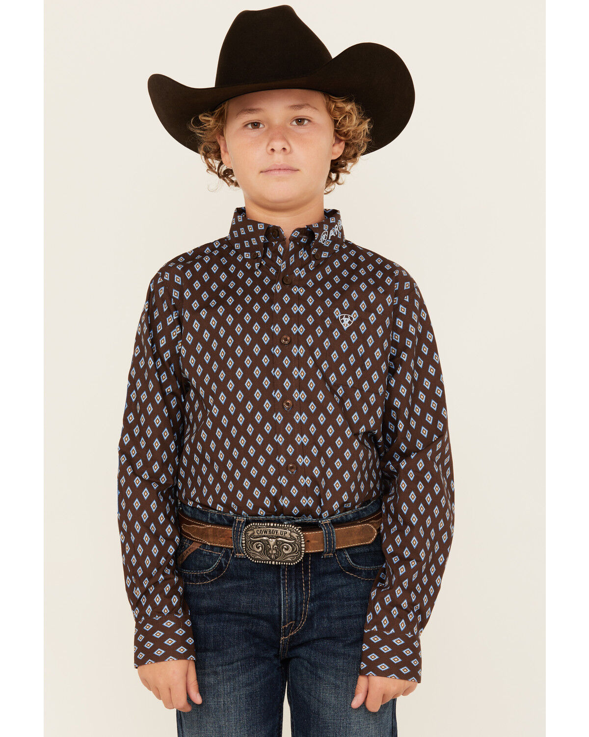 Boys' Ariat Logo Team Geo Print Long Sleeve Button-Down Western Shirt