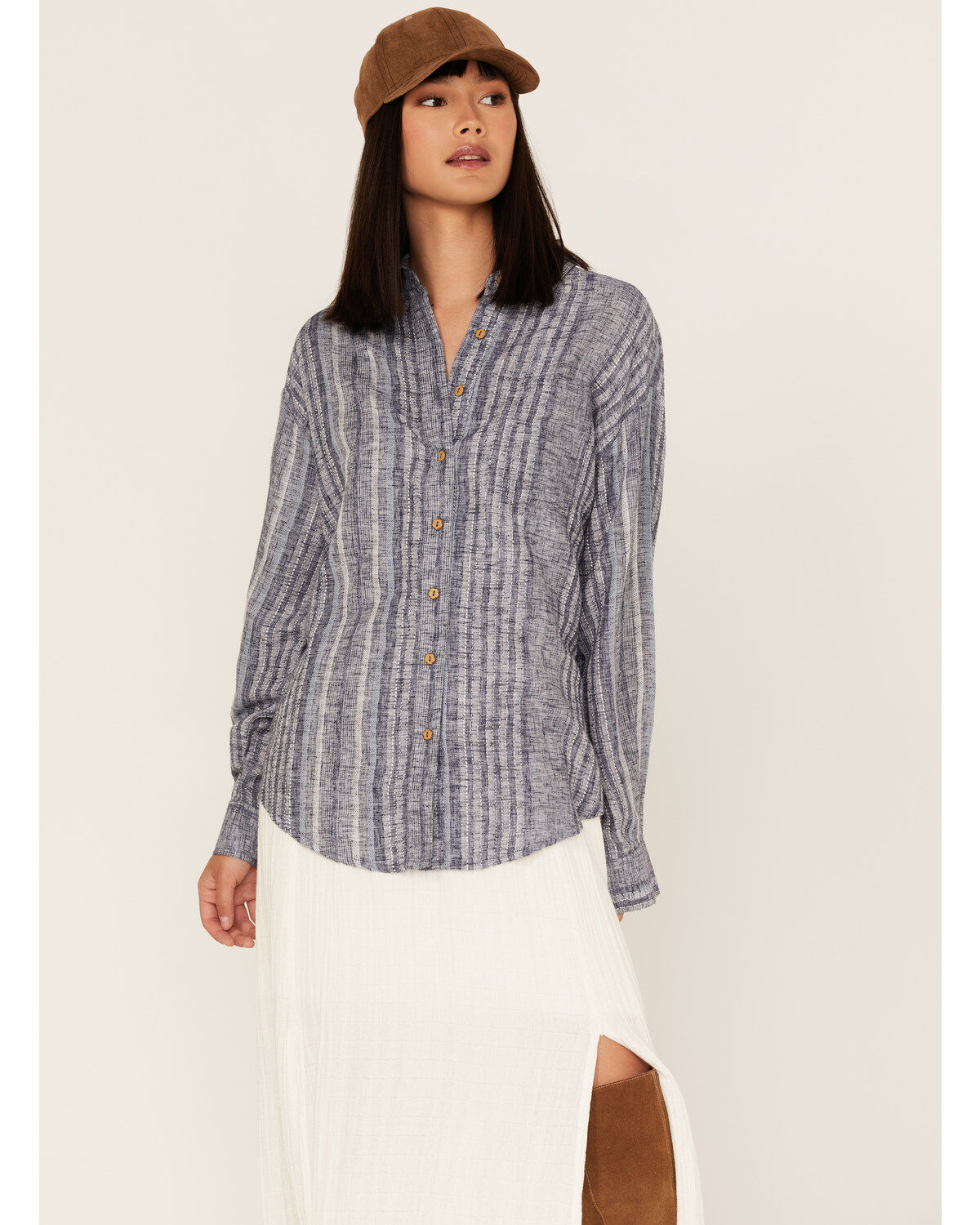 Women's Cleo + Wolf Novelty Stripe Button-Down Long Sleeve Shirt