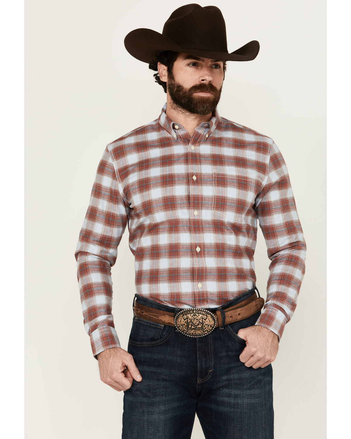 Men's Cody James Rush Plaid Print Long Sleeve Button-Down Stretch West
