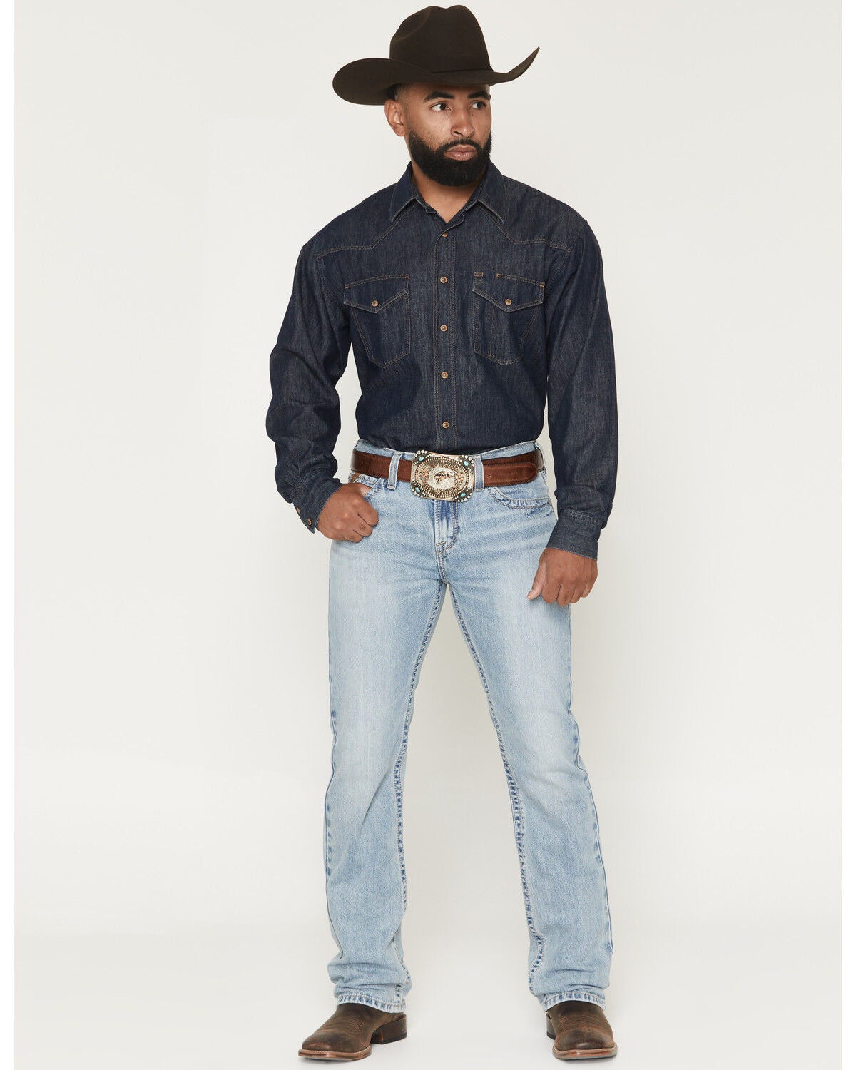 Men's Ariat M7 Waylon Jackson Light Wash Straight Rigid Denim Jeans