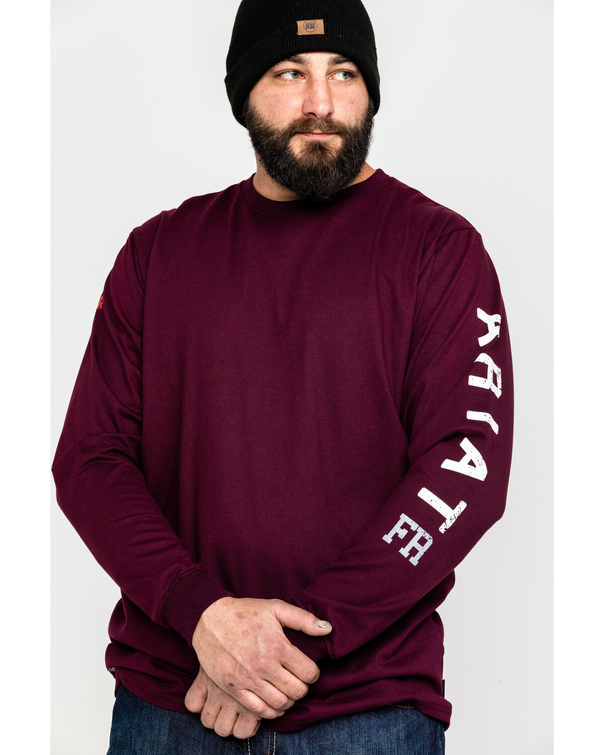 Men's Ariat FR Roughneck Skull Logo Crew Long Sleeve Work T-Shirt