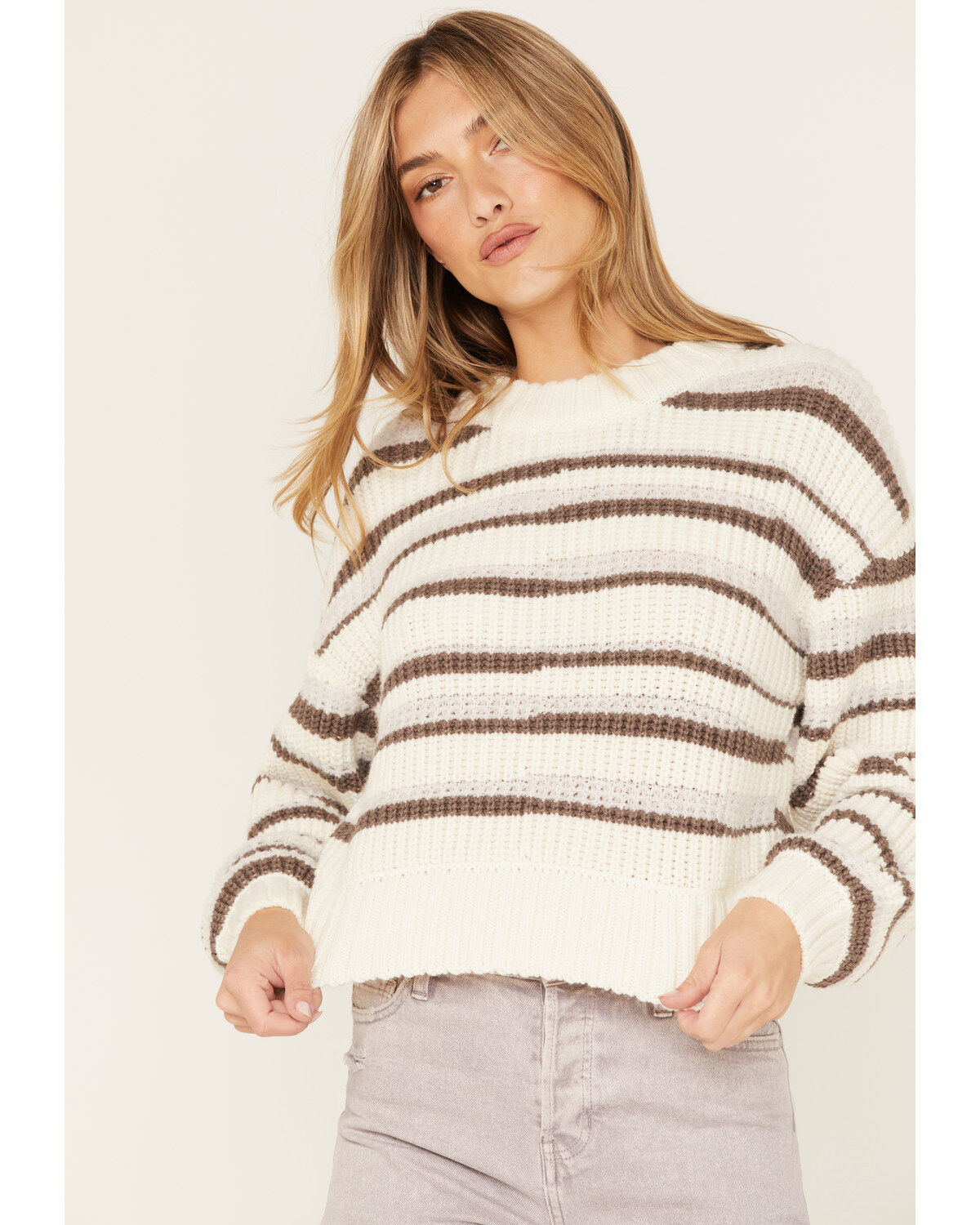 Women's Cleo + Wolf Abstract Stripe Cropped Knit Sweater