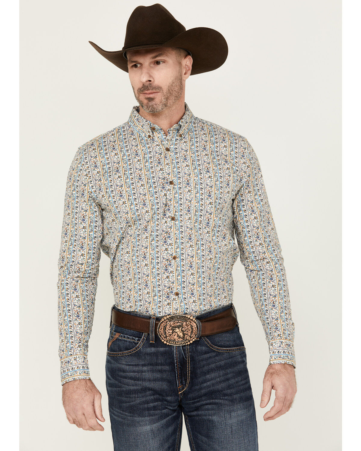 Men's Cody James Wells Floral Striped Print Long Sleeve Button-Down St