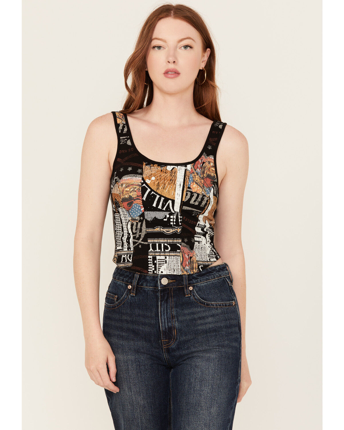 Women's Originality Guitar Print Graphic Cropped Tank Top