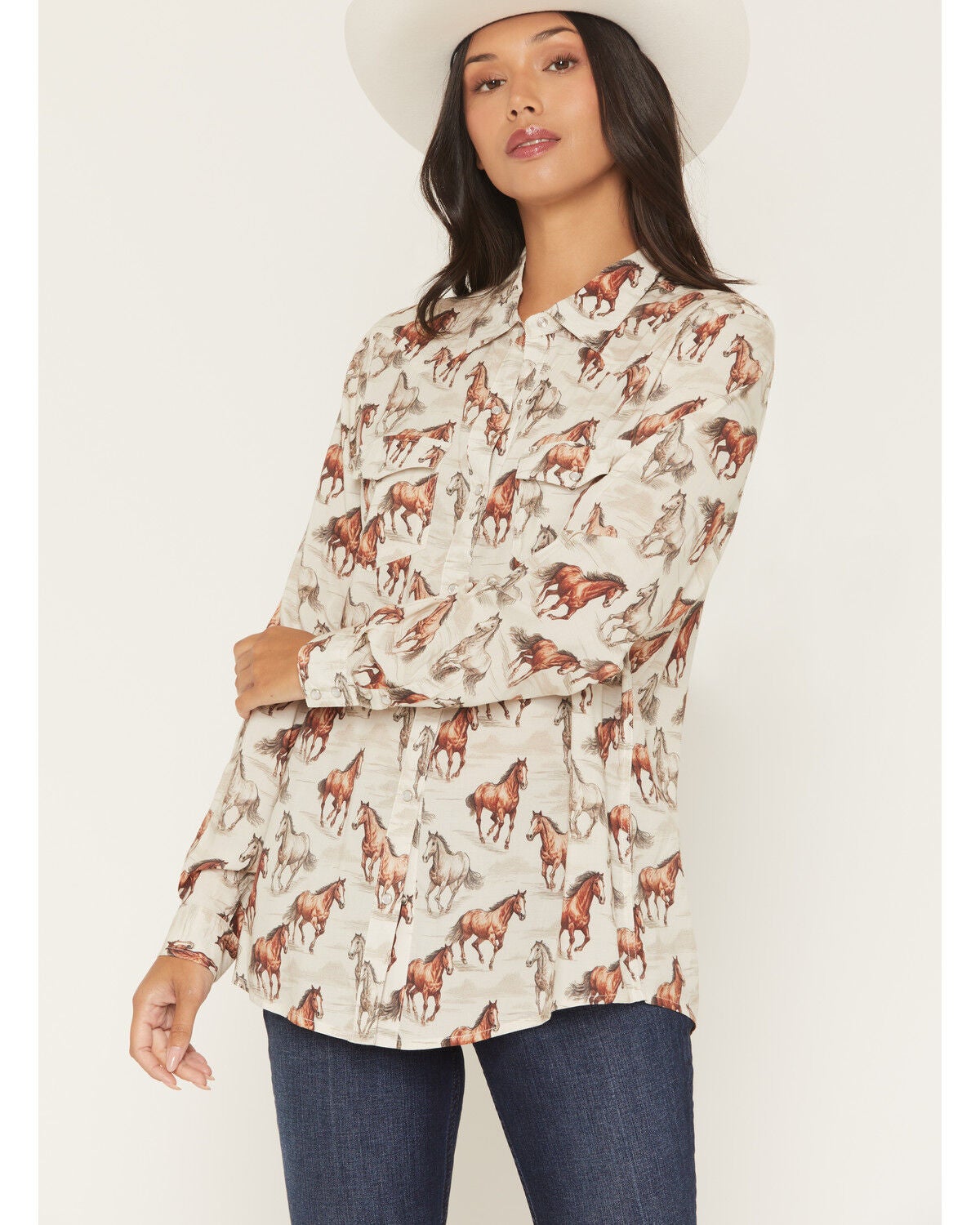 Women's Panhandle Slim Running Horse Long Sleeve Snap Western Shirt