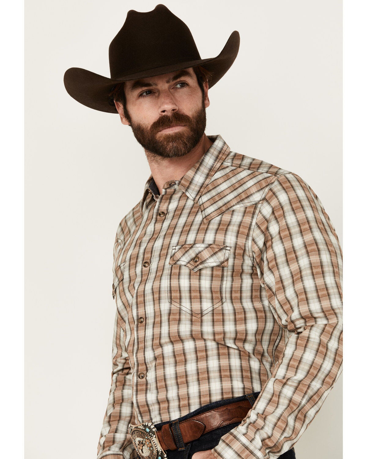 Cody James Men’s Last Hurdle Plaid Long Sleeve Button-Down Western Shirt with Stretch Cotton in Yellow and Blue