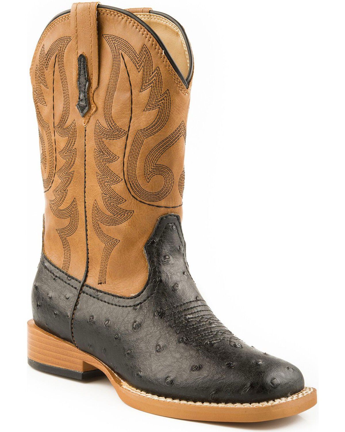 Men's Roper Faux Leather Ostrich Print Western Boots - Broad Square To