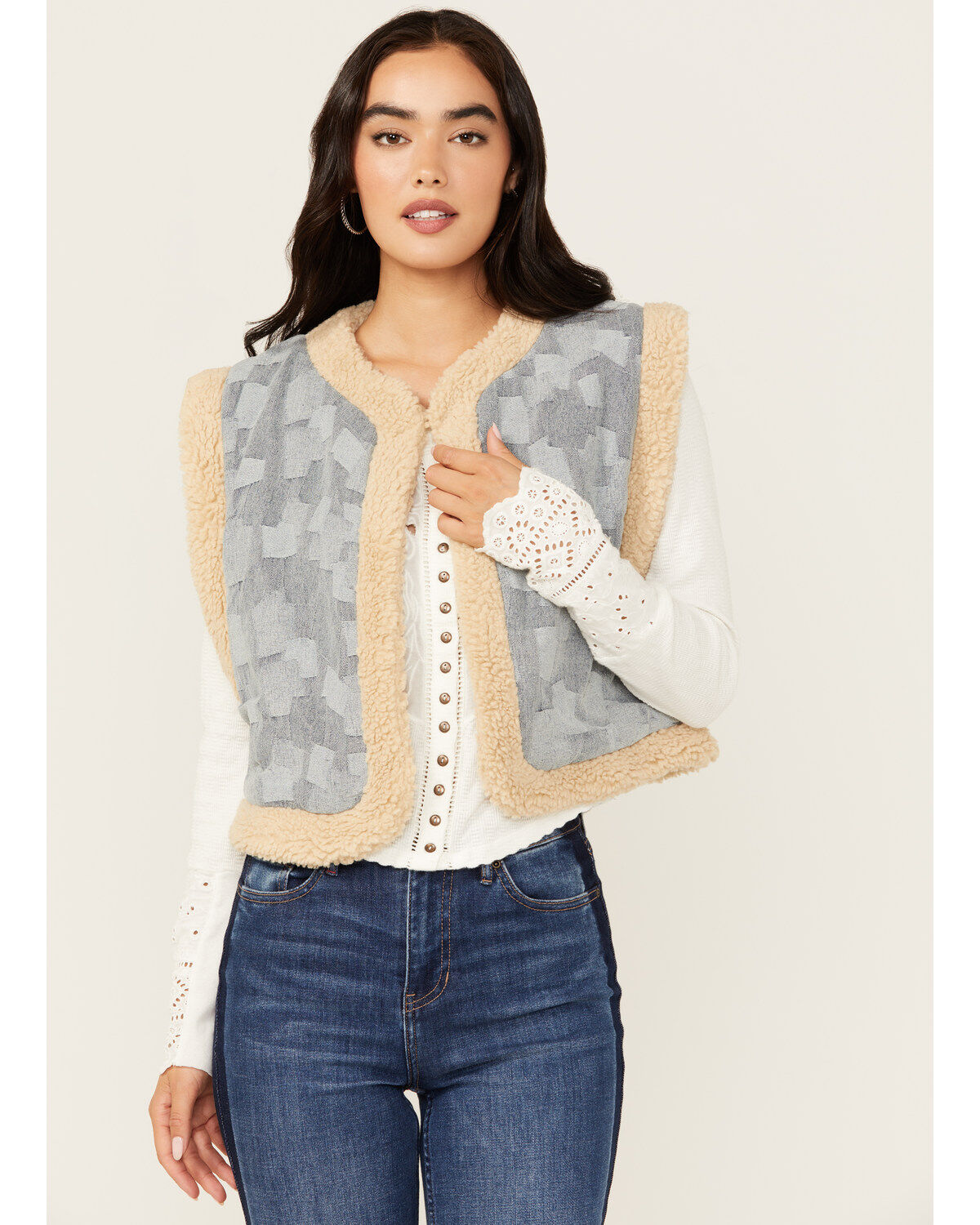 Women's Miss Me Geo Print Fleece Lined Vest