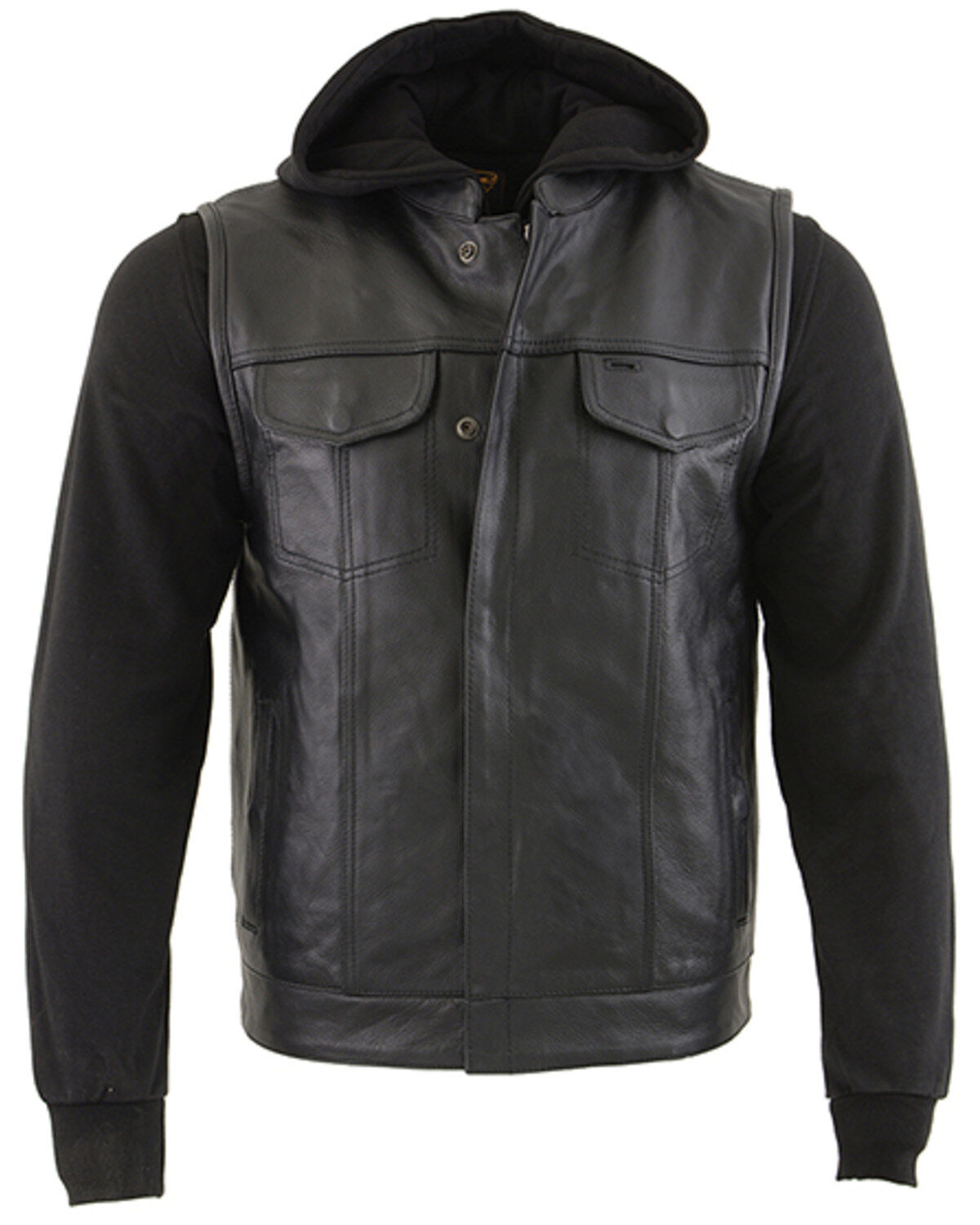 Men's Milwaukee Leather Club Style Zip Front Vest and Full Sleeve Hood