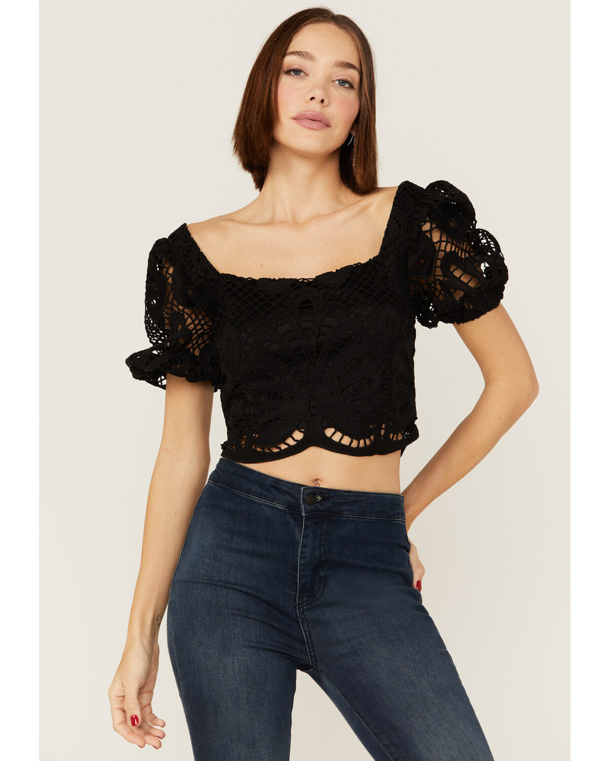 Women's Flying Tomato Cropped Lace White Blouse
