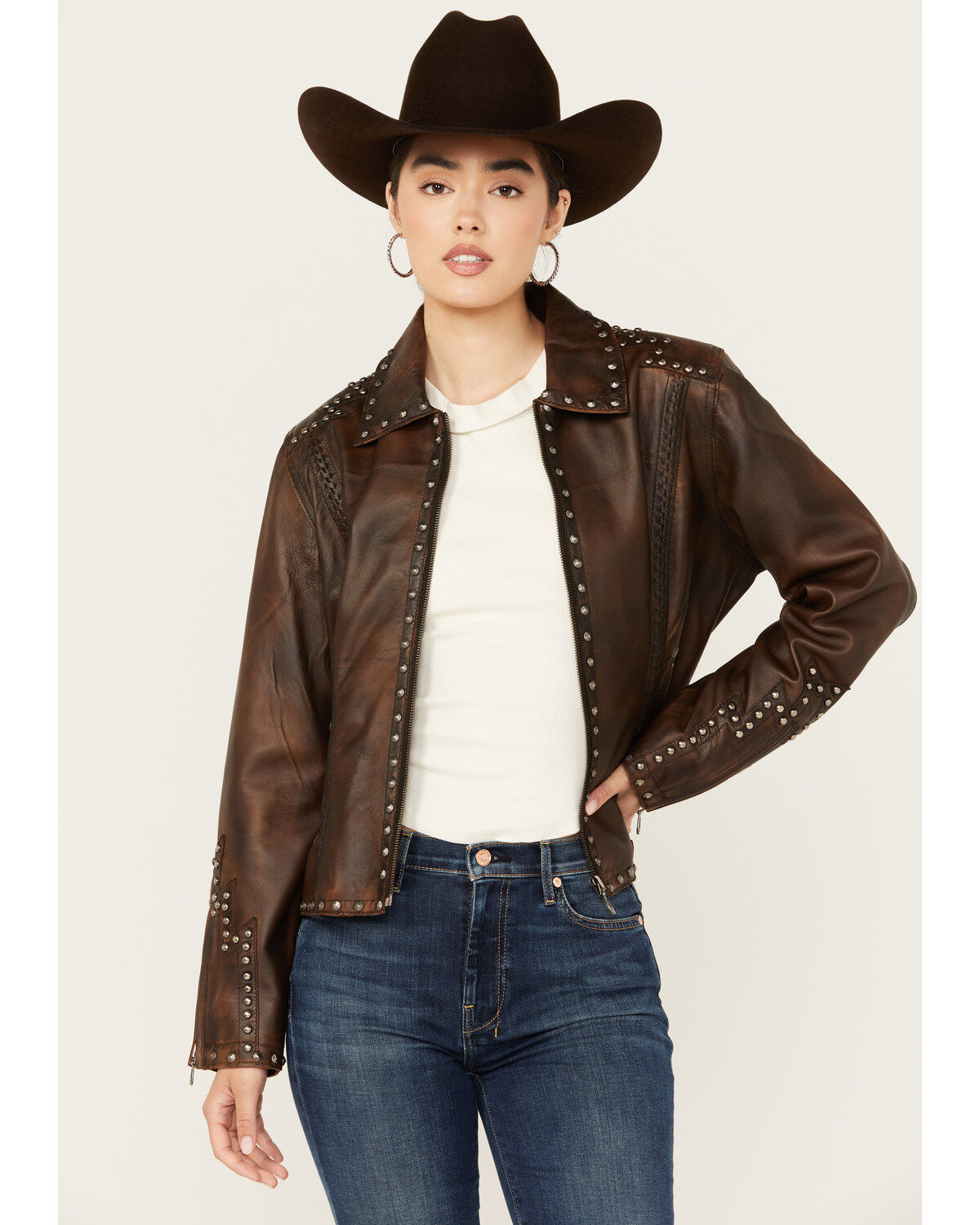 Women's Cripple Creek Concho Back Leather Jacket