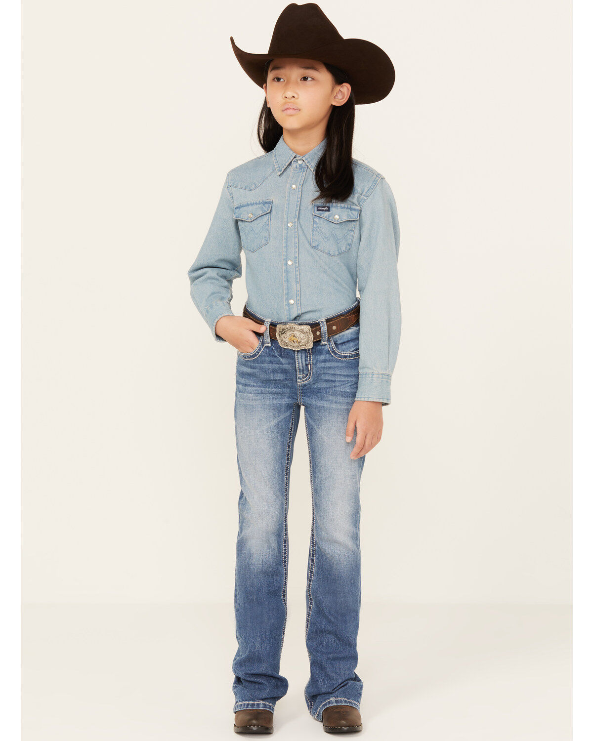 Girls' Miss Me Dark Wash Sequins Fleur de Lis Stretch Bootcut Jeans