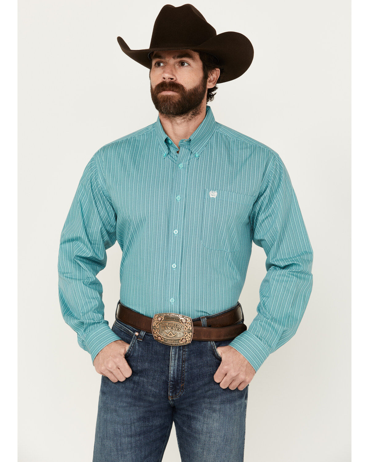 Men's Cinch Striped Long Sleeve Button-Down Western Shirt