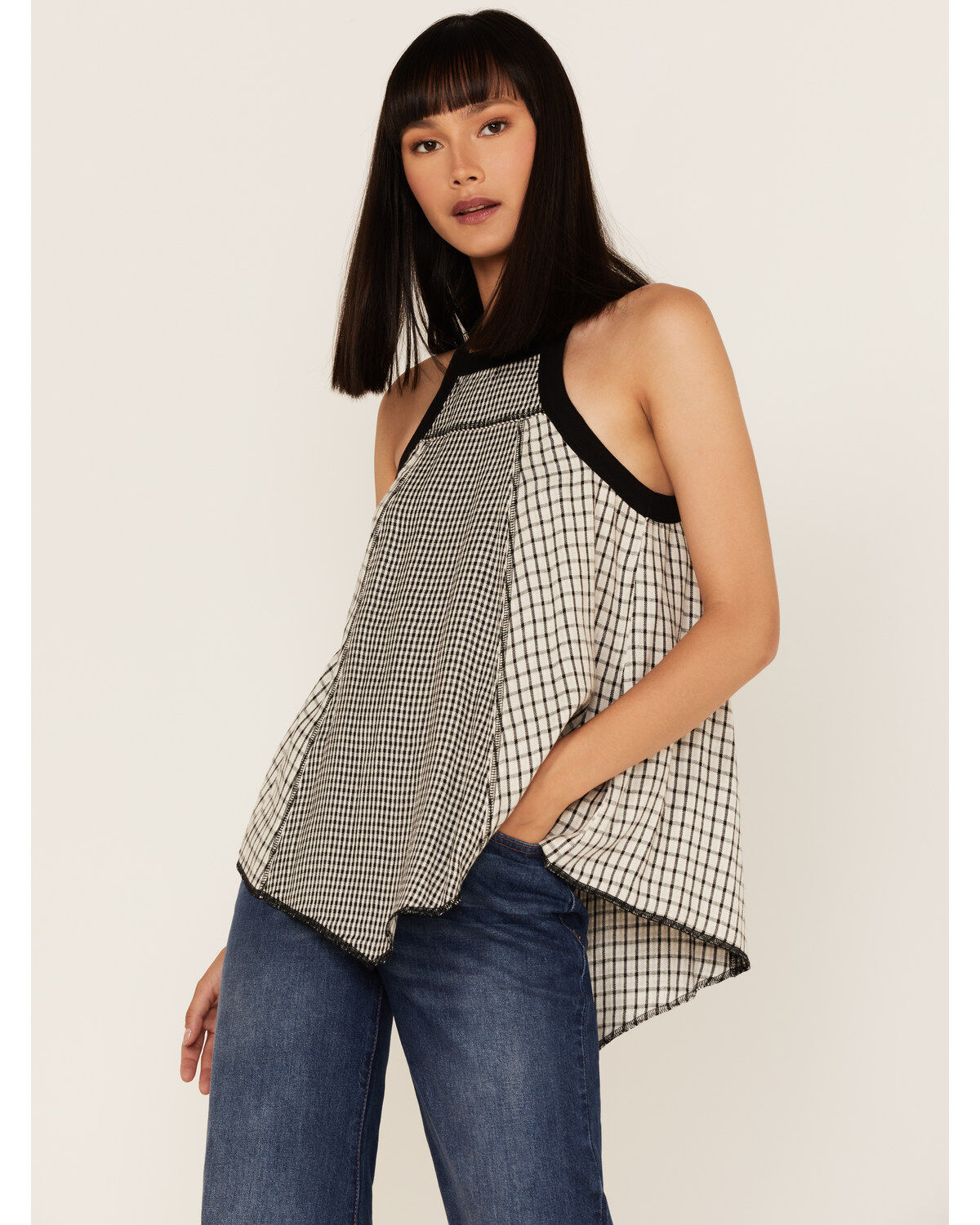 Women's Cleo + Wolf Grid Print Hanky Hem Halter Top