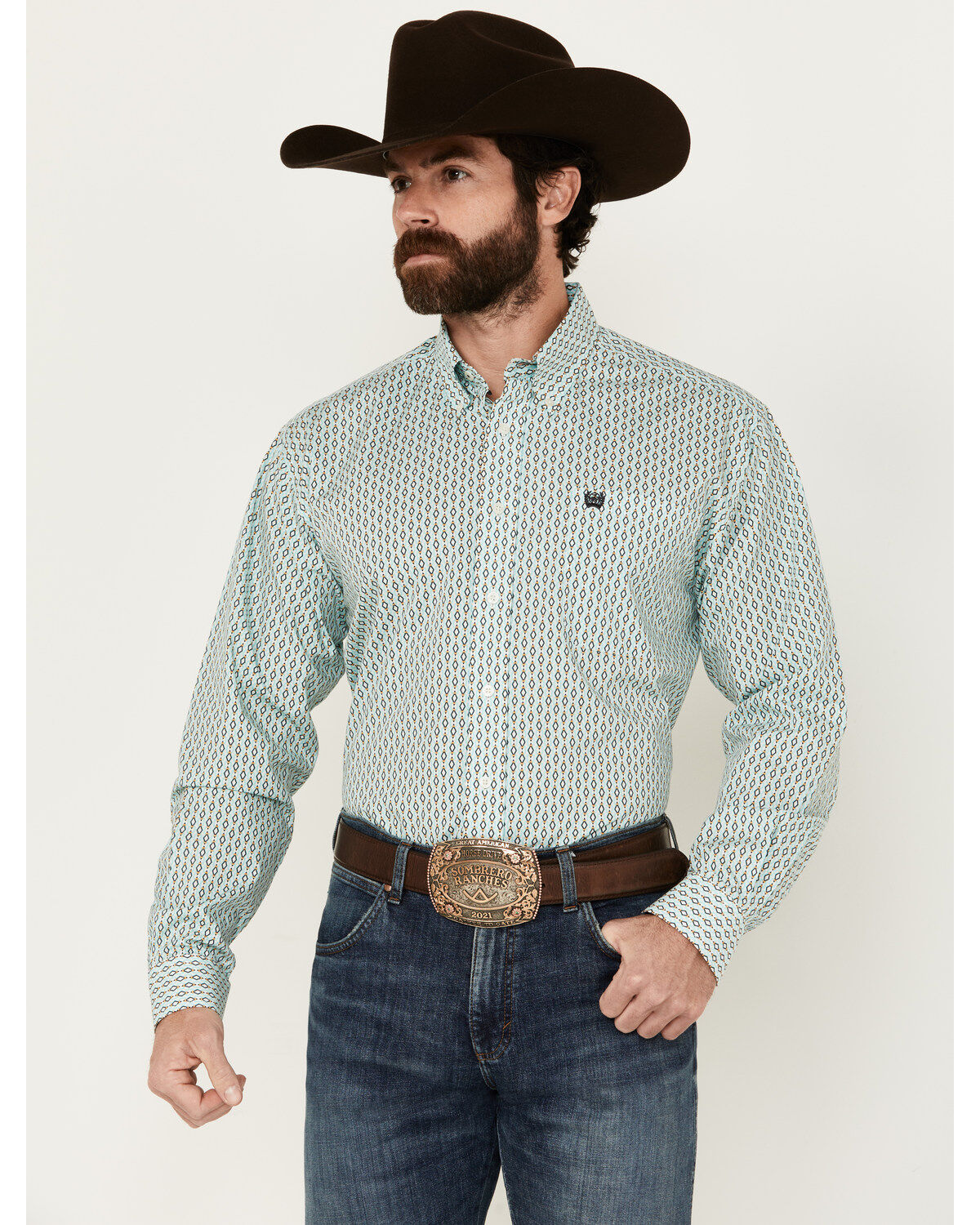 Men's Cinch Geo Print Long Sleeve Button-Down Western Shirt