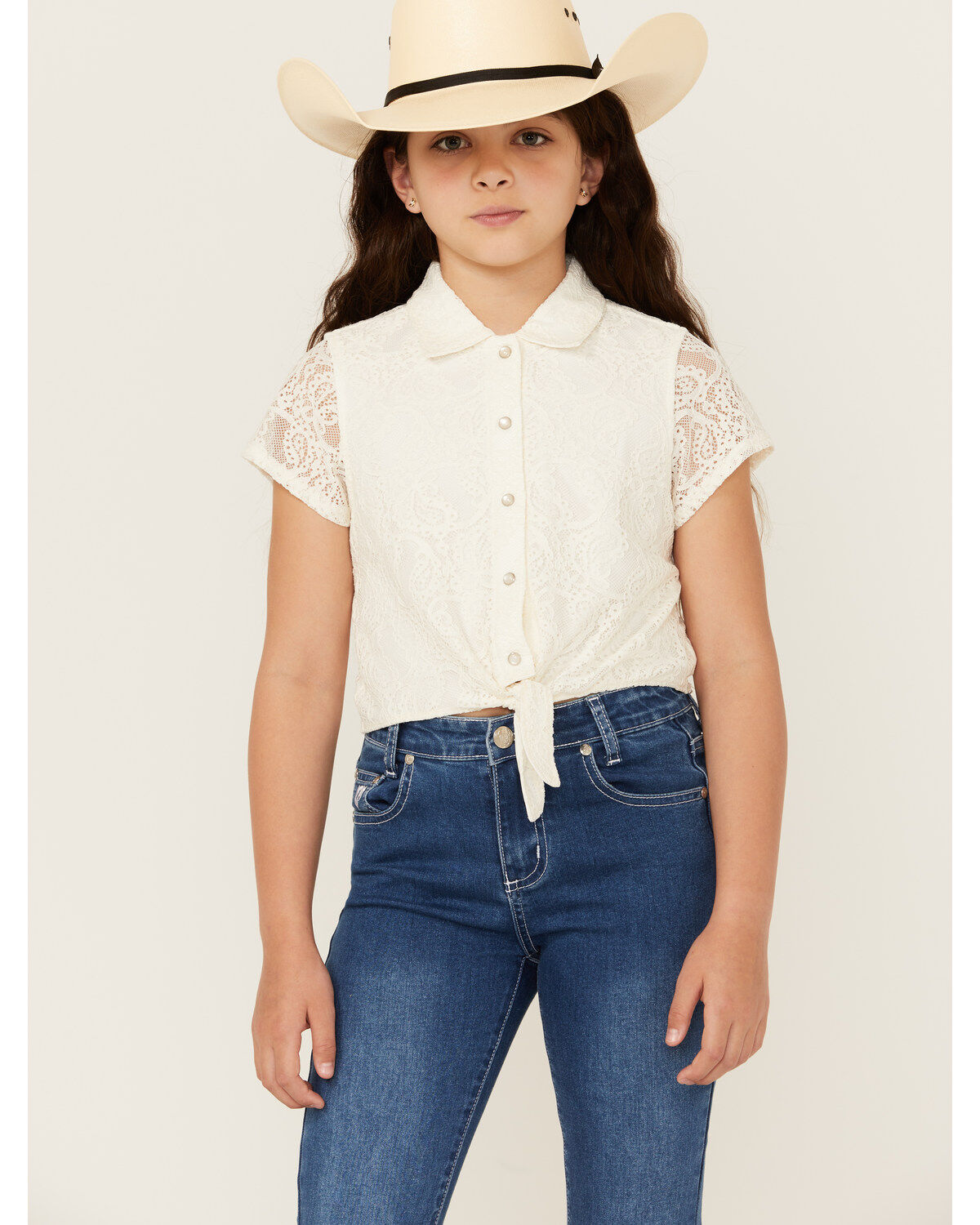 Girls' Shyanne Cowgirl State Fringe Sleeve Tie-Front Tee