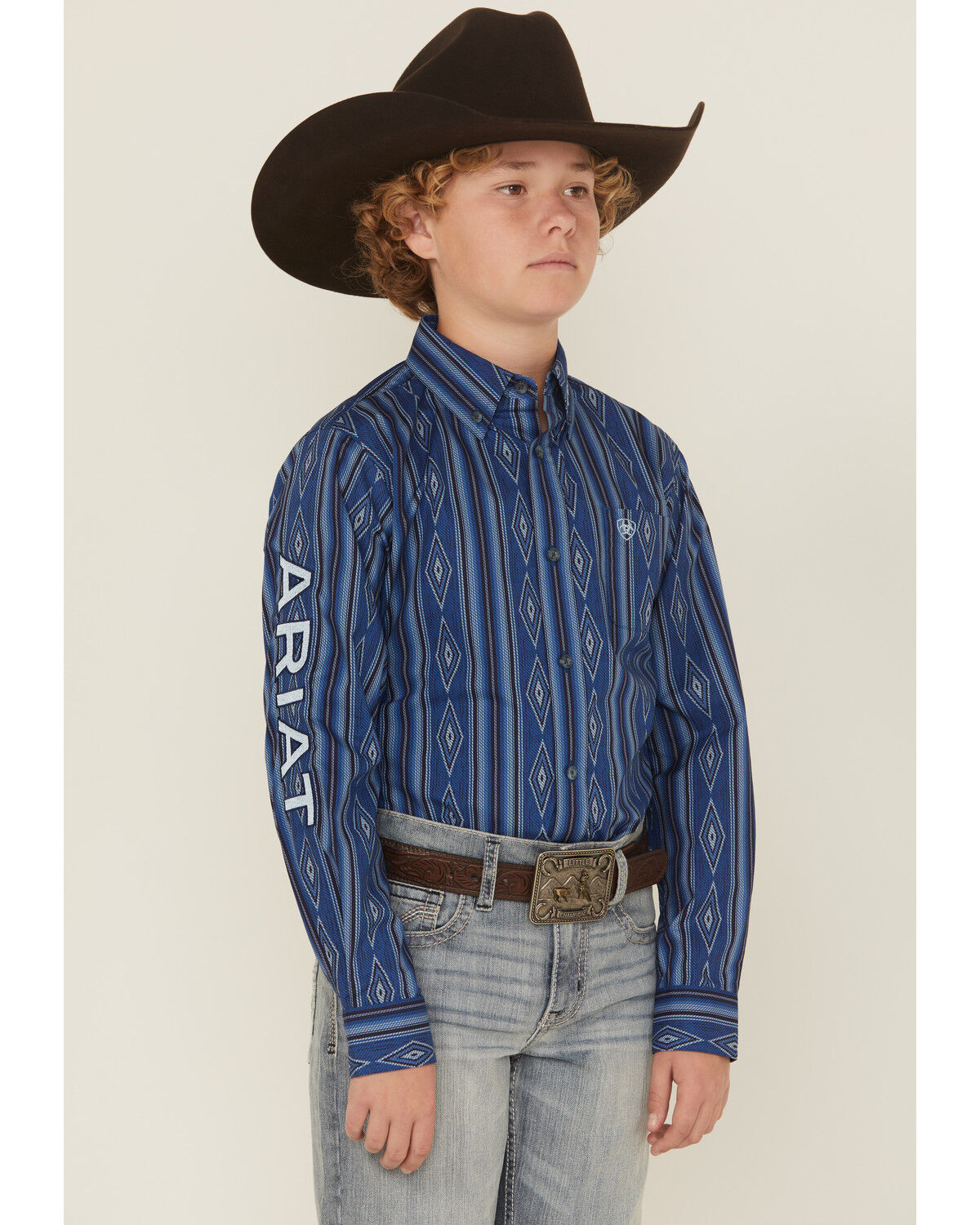 Boys' Ariat Southwestern Striped Long Sleeve Button-Down Western Shirt