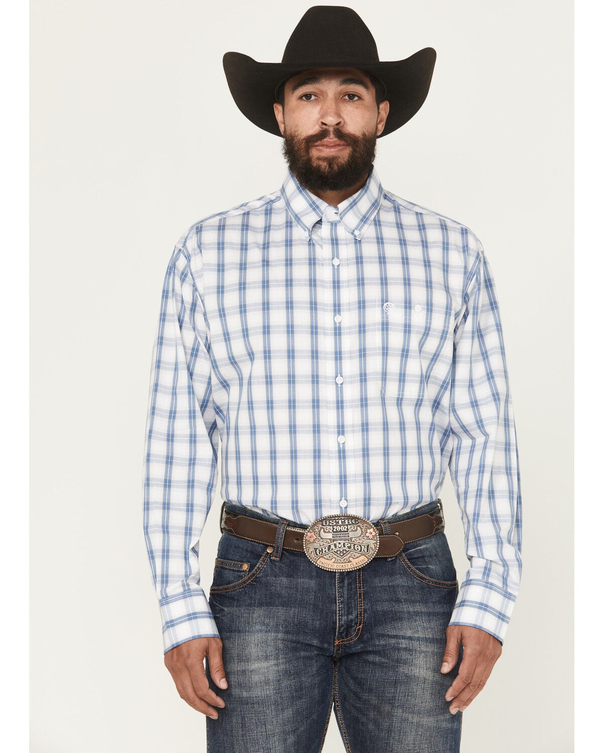 Men's Wrangler George Strait by Plaid Print Long Sleeve Button-Down St