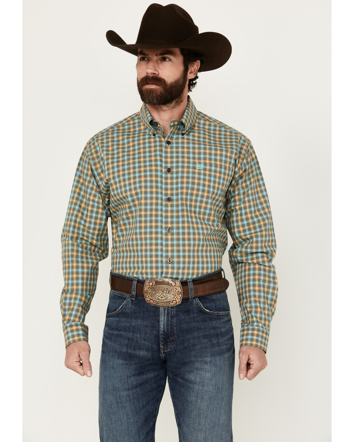 Men's Cinch Plaid Print Long Sleeve Button-Down Western Shirt