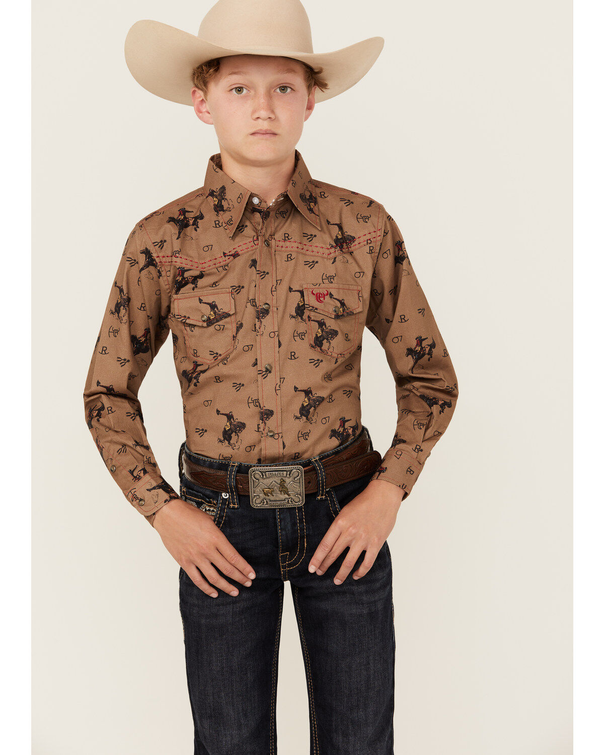 Boys' Cowboy Hardware Vintage Bronc Long Sleeve Snap Stretch Western S
