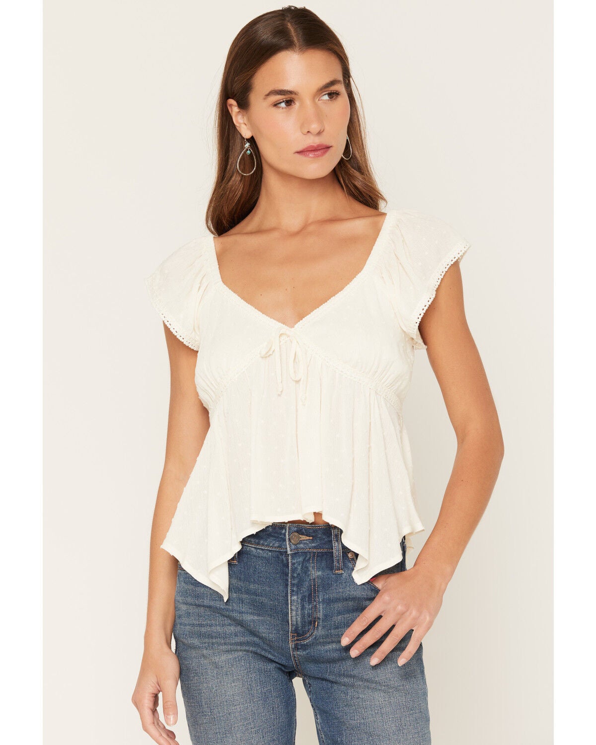 Women's Wild Moss Solid Hanky Hem Short Sleeve Top