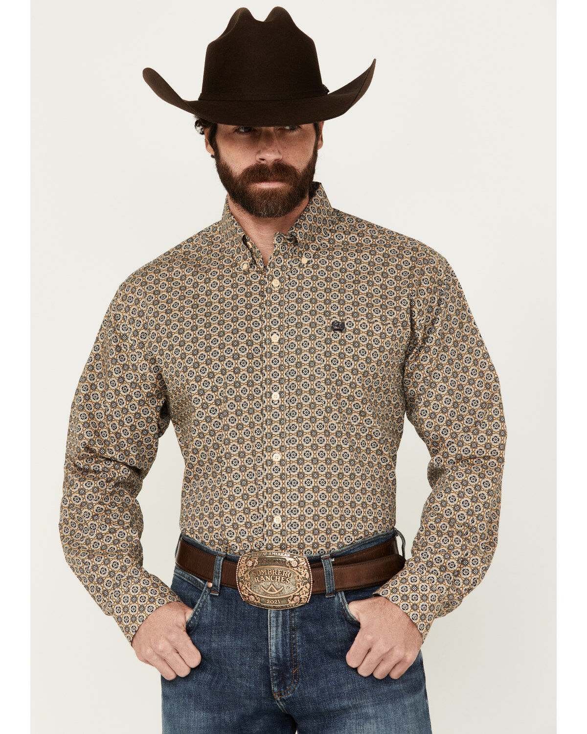 Men's Cinch Medallion Print Long Sleeve Button-Down Western Shirt