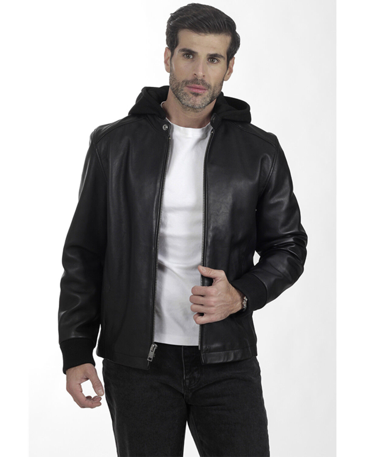 Men's Frye Racer Zip-Up Hooded Leather Jacket