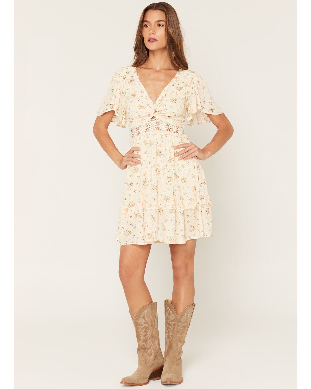 Women's Wild Moss Floral Print Crochet Inset Mini Dress