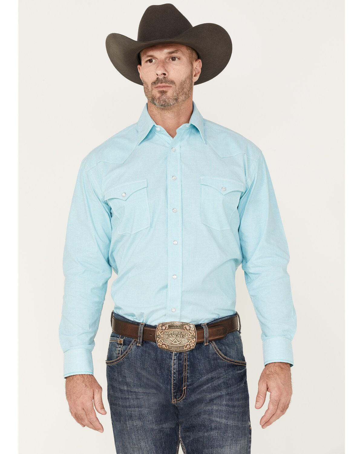 Men's Panhandle Rough Stock by Micro Stripe Stretch Long Sleeve Pearl