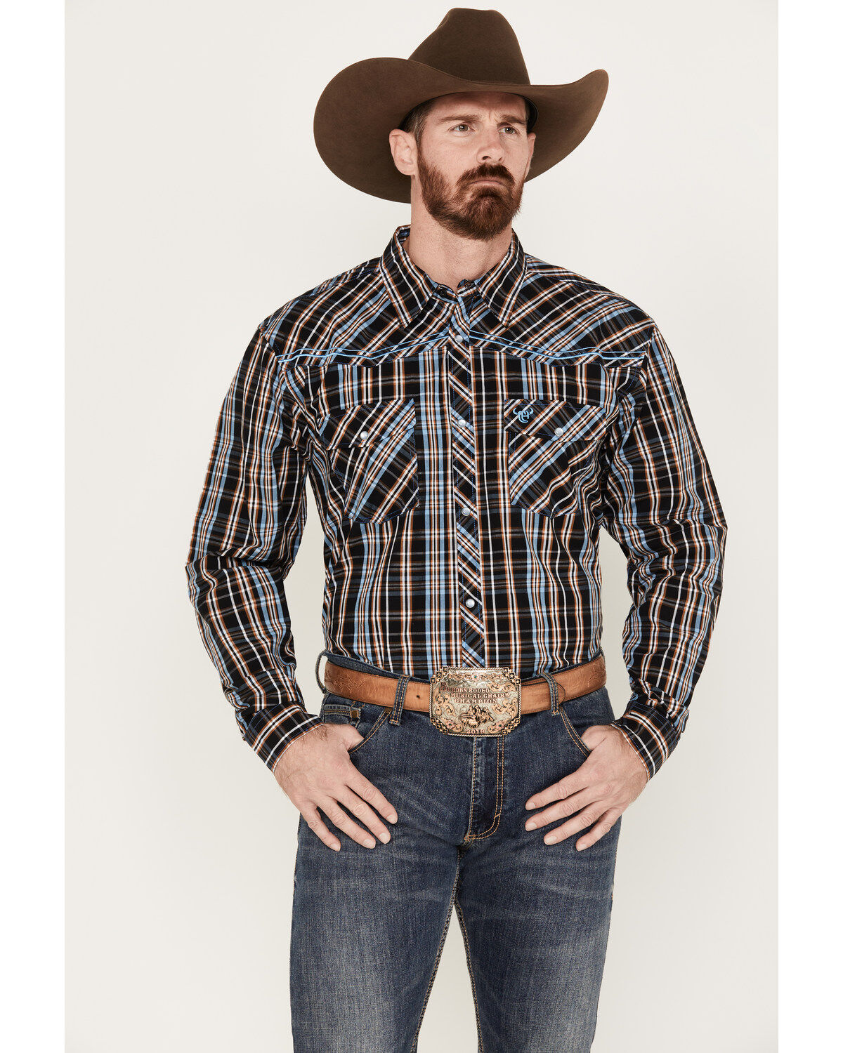 Men's Cowboy Hardware Austin Plaid Print Long Sleeve Pearl Snap Wester