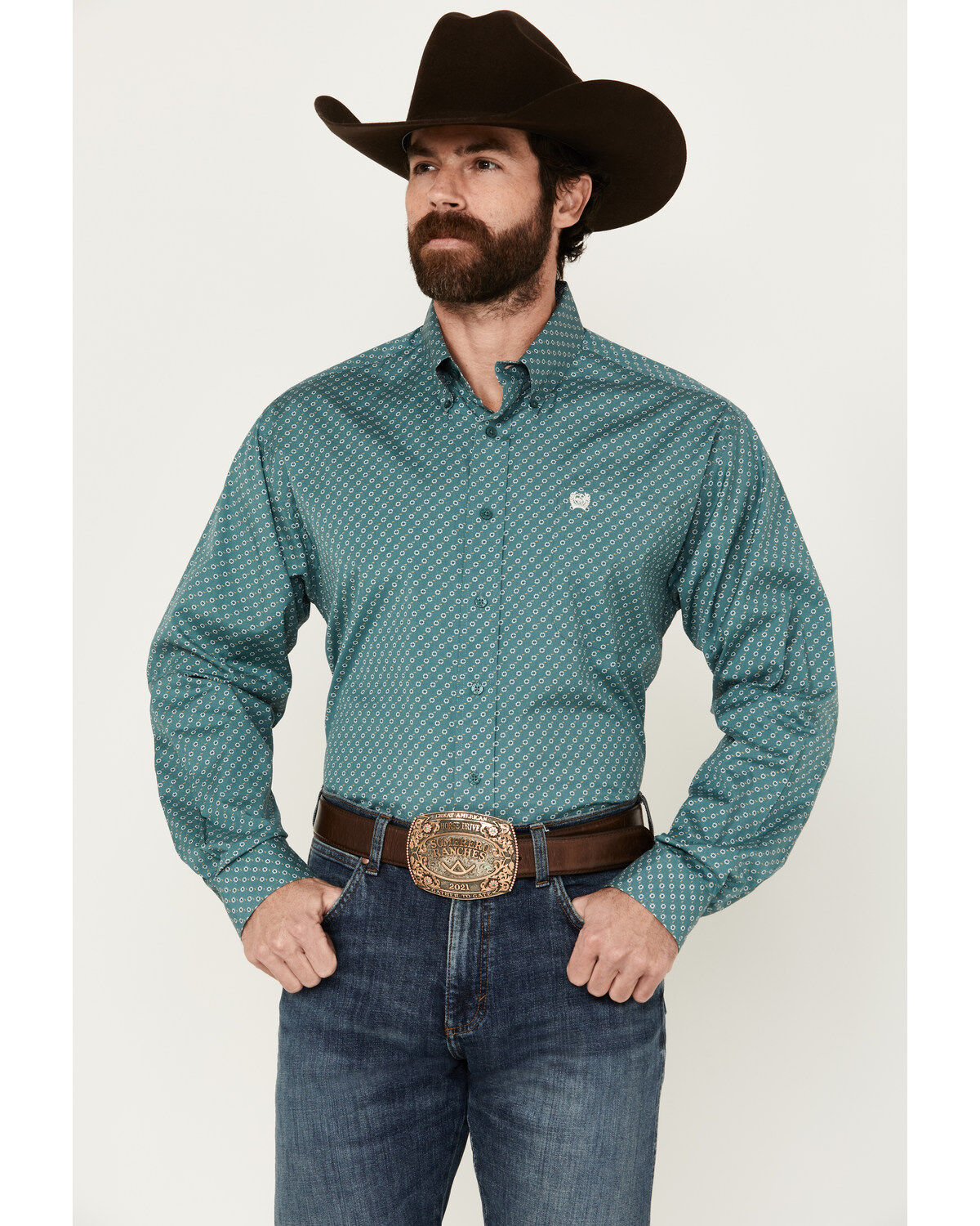 Men's Cinch Geo Print Long Sleeve Button-Down Western Shirt