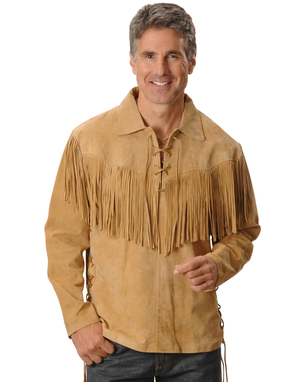 Men's Scully Fringed Boar Suede Leather Long Sleeve Western Shirt