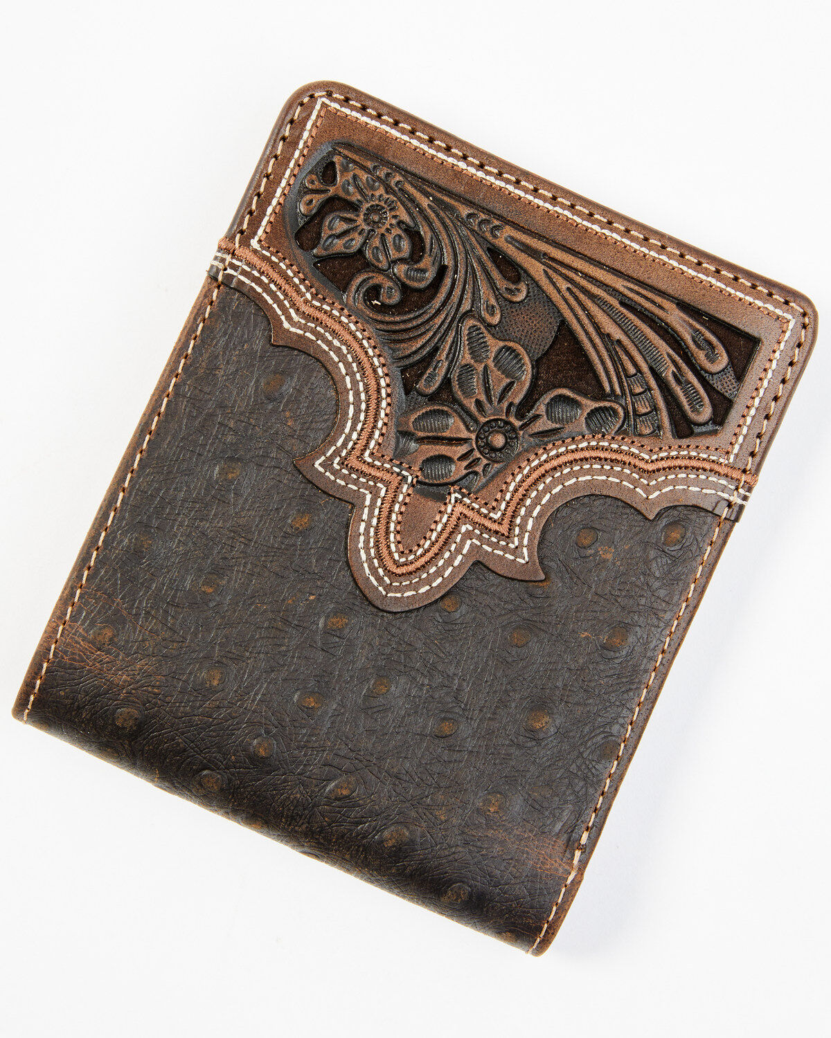 Men's Cody James Brown Ostrich Bifold Tooled Wallet
