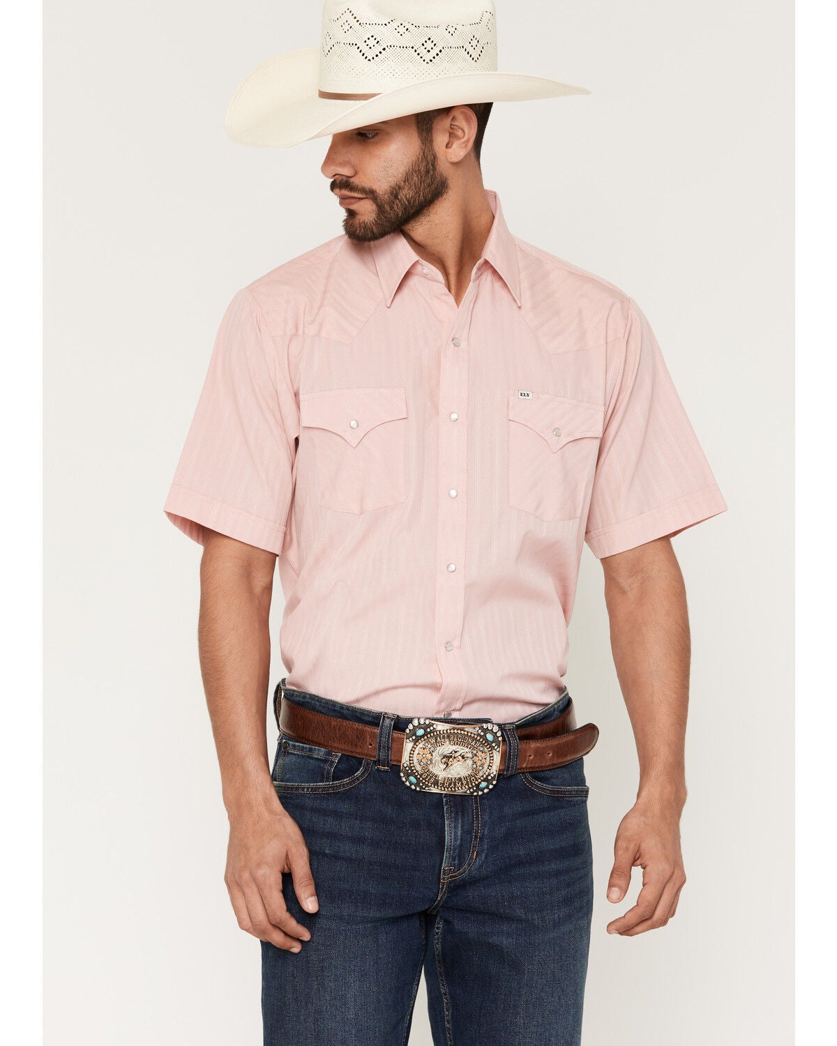 Men's Ely Walker Tonal Striped Short Sleeve Pearl Snap Western Shirt