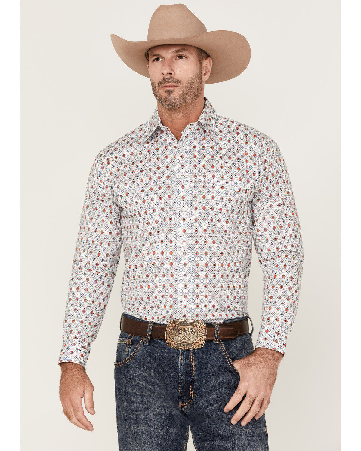 Men's Panhandle Rough Stock By Fancy Diamond Print Long Sleeve Pearl S