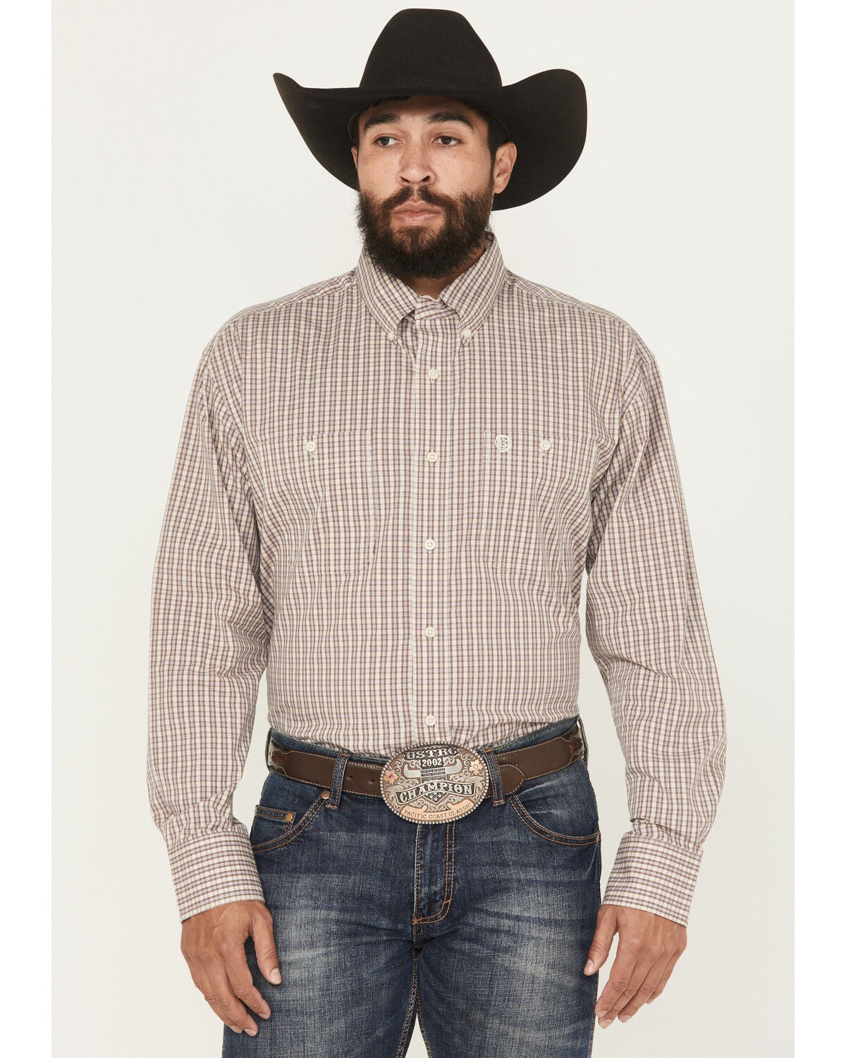 Men's Wrangler George Strait by Plaid Print Long Sleeve Button-Down St