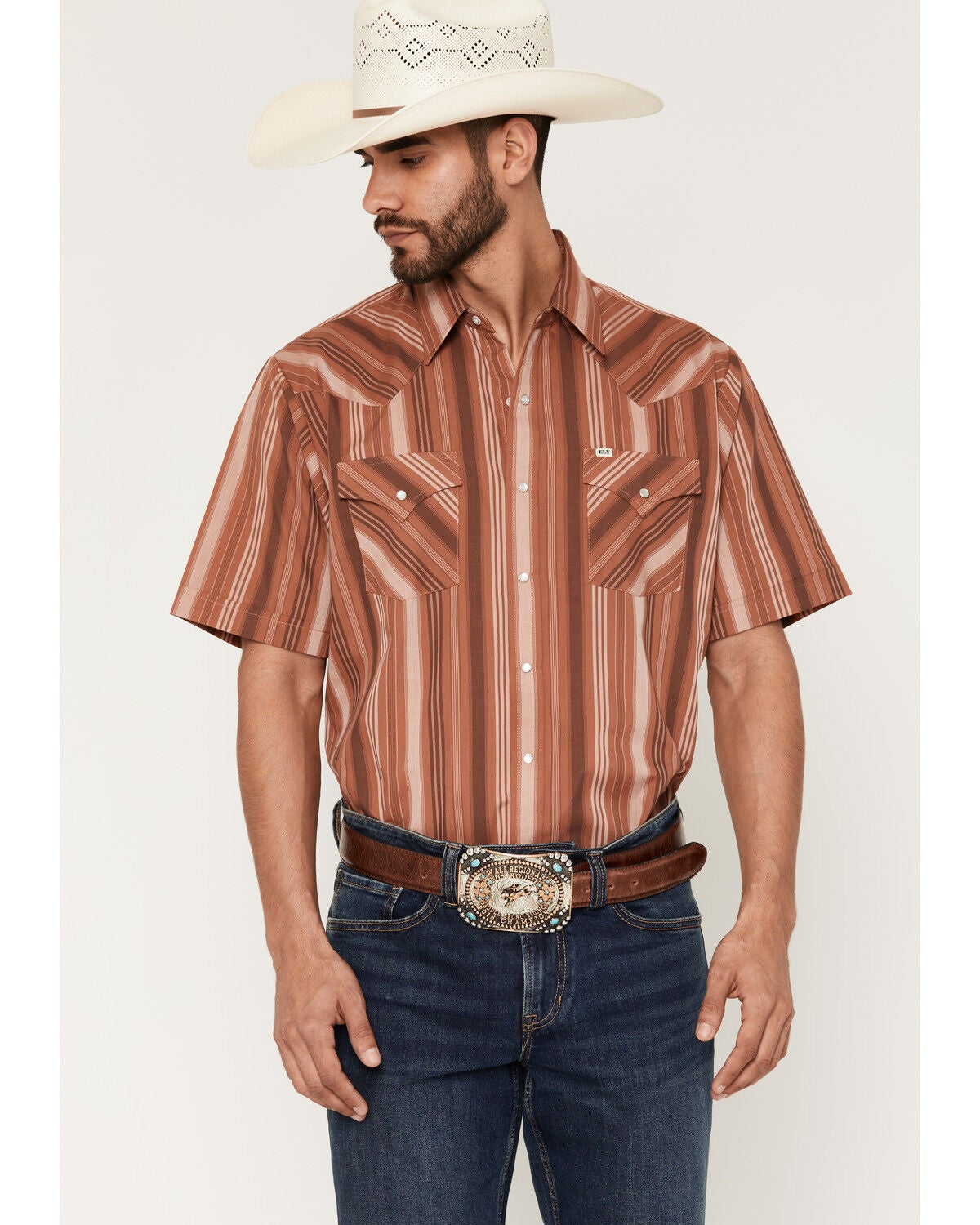 Men's Ely Walker Striped Short Sleeve Pearl Snap Western Shirt