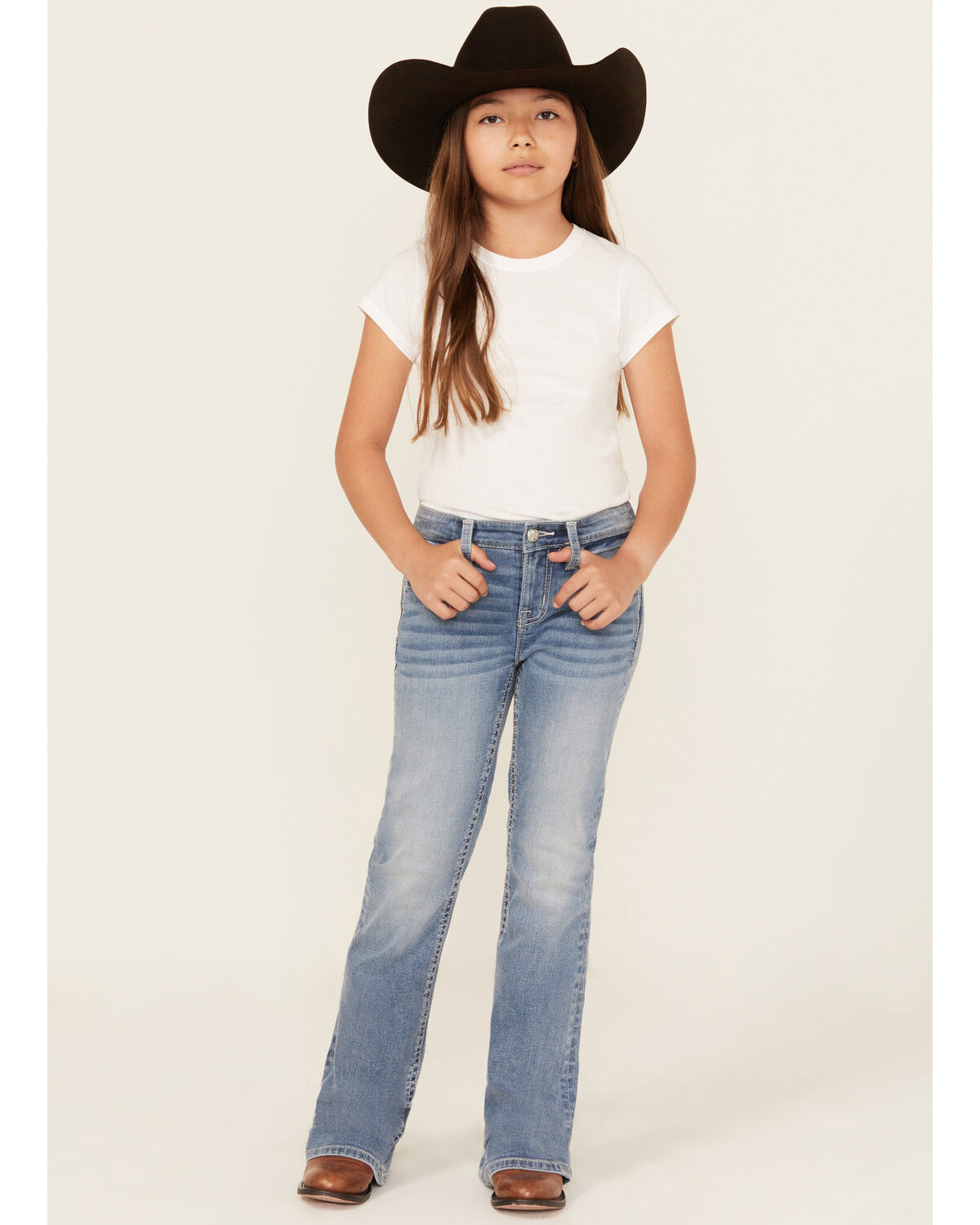 Girls' Miss Me Light Wash Cross Pocket Bootcut Denim Jeans