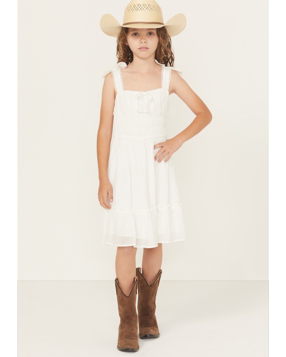 Girls' Ash & Violet Solid Bow Sleeve Dress