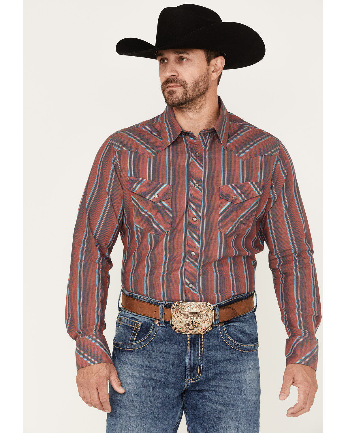 Men's Rock & Roll Denim Vintage 46 Serape Stripe Long Sleeve Snap Shir