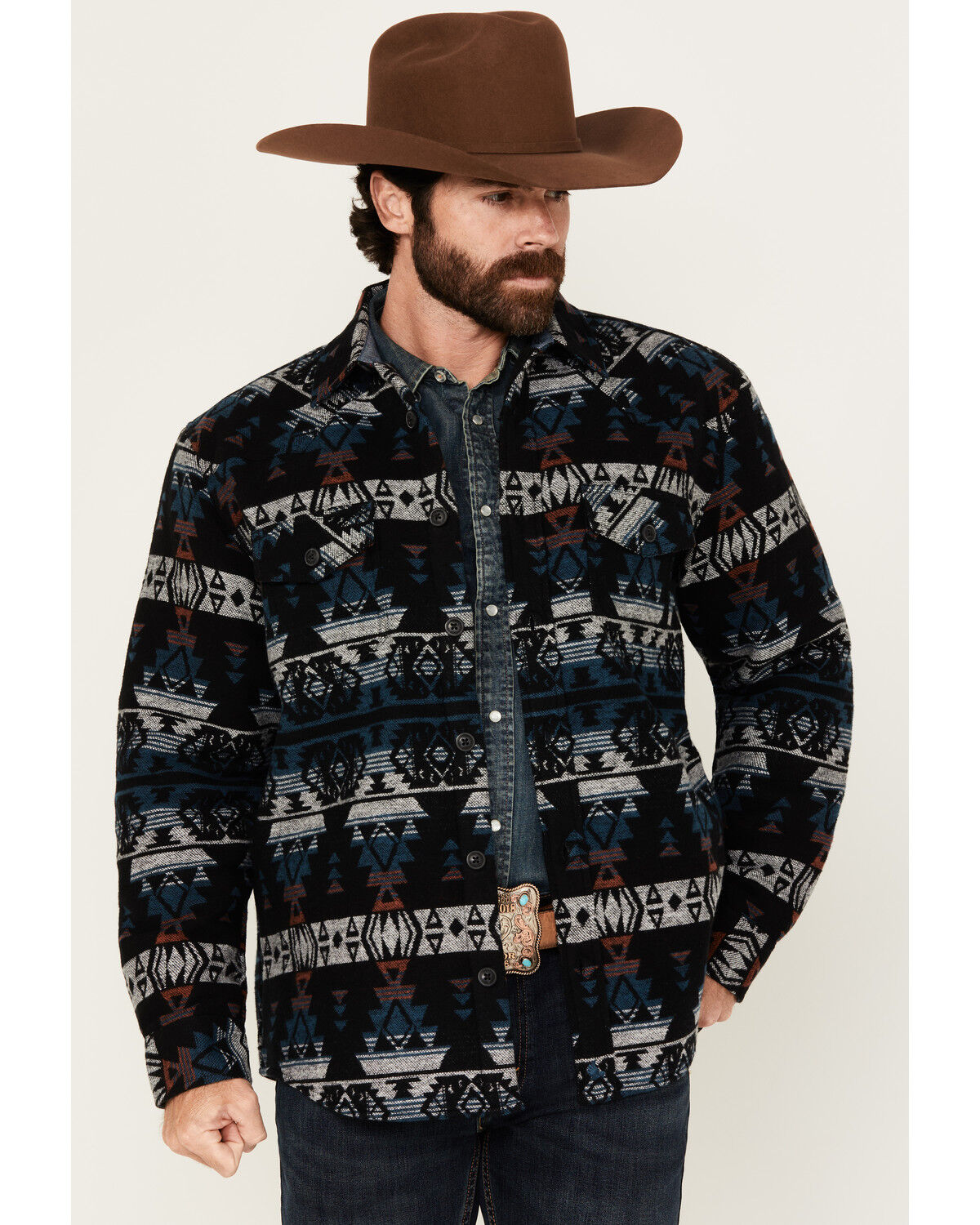Men's Cody James Beacon Southwestern Print Sherpa Lined Flannel Shirt