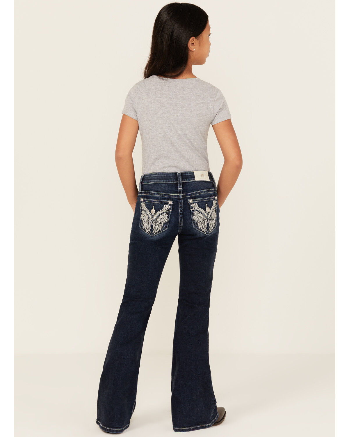 Girls' Miss Me Medium Wash Wing Pocket Bootcut Stretch Denim Jeans