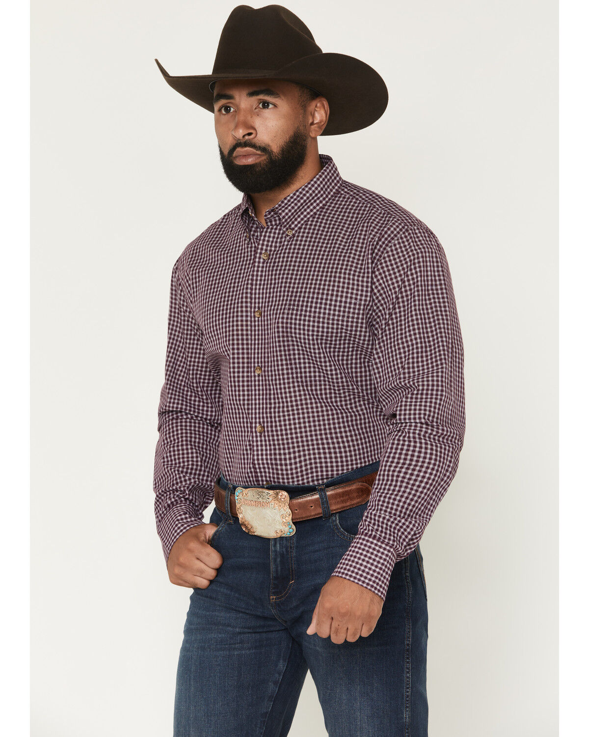 Men's Wrangler Riata Plaid Print Long Sleeve Button-Down Western Shirt