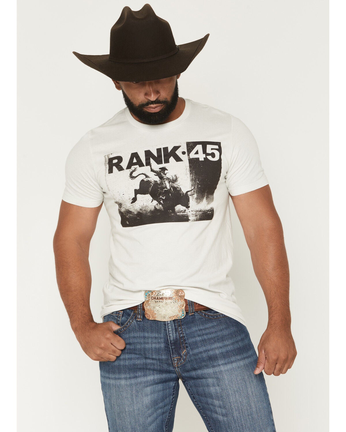 Men's RANK 45 Cowboy Photograph Short Sleeve Graphic T-Shirt