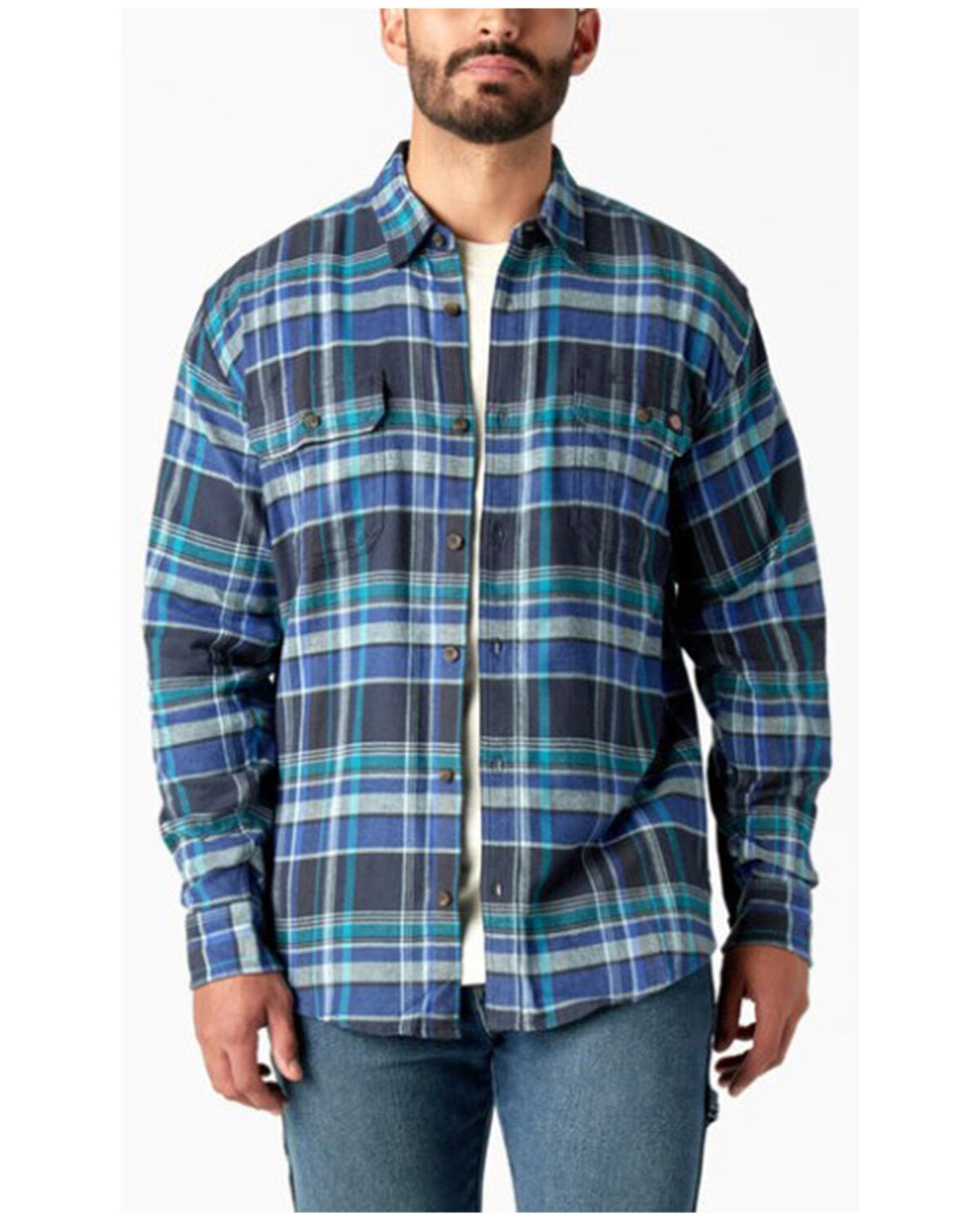 Men's Dickies Flex Plaid Print Long Sleeve Button-Down Flannel Work Sh