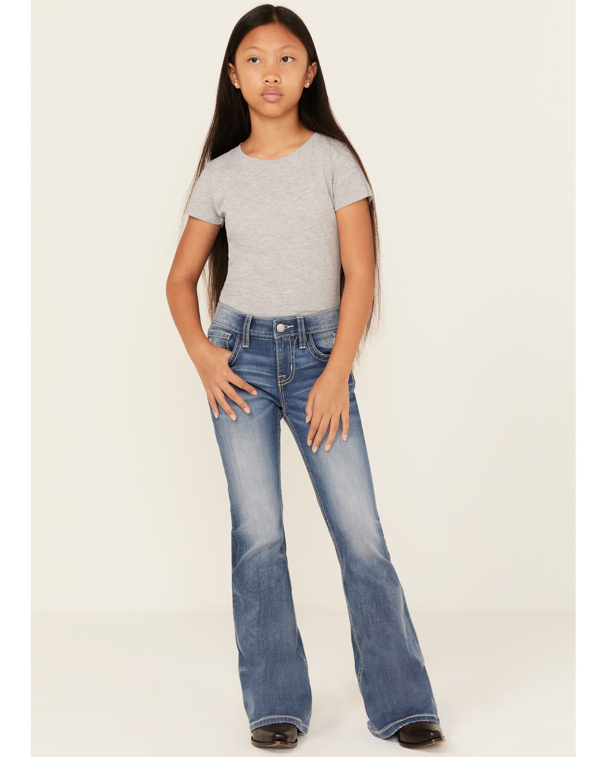 Girls' Miss Me Light Wash Wing Pocket Bootcut Stretch Denim Jeans